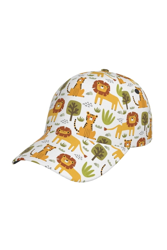 Tiger Lion Pattern Mens Baseball Cap  Adjustable Curved Brim Hat, Soft Cotton Sports Cap for Outdoor, Casual, and Everyday Wear, Comfortable & Breathable