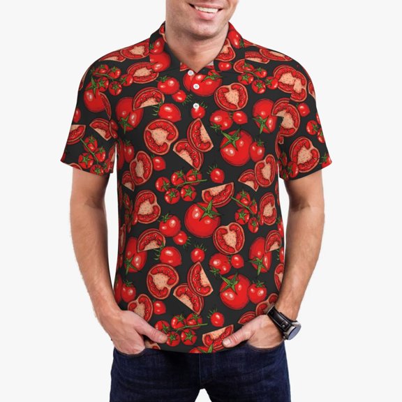 Rateoe Tomato Pattern Men's Short Sleeve Polo Shirts, Golf Polo Shirts Short Sleeve Performance Moisture Wicking Dry-4X-Large