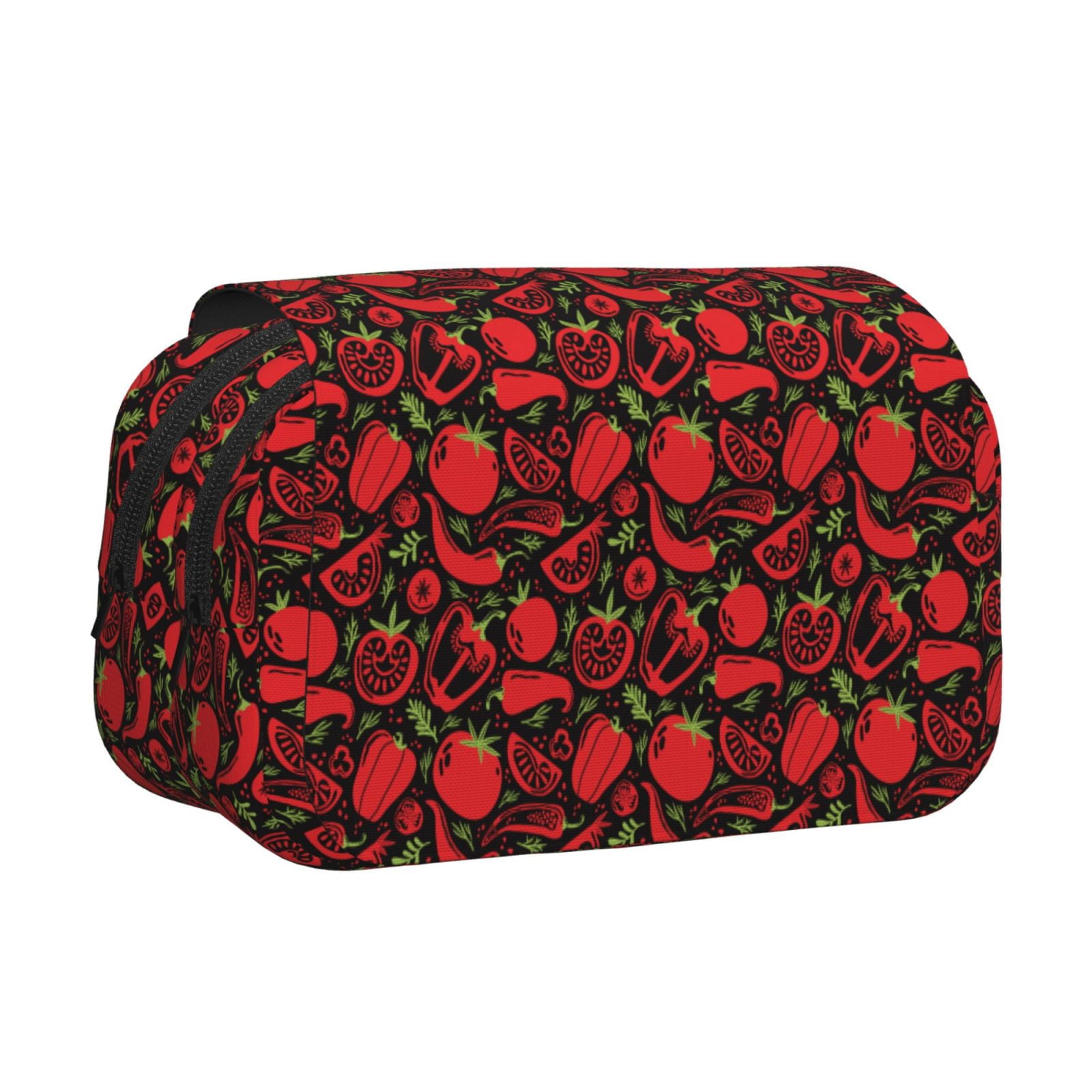Rateoe Tomatoes And Chili Pattern Double Clamshell Pen Case, Storage Organizer with Two Zipper Compartments– Holds Up to 50 Pencils & Pens