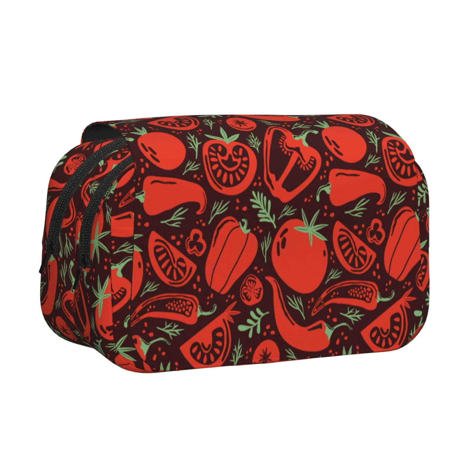 Rateoe Tomatoes And Chili Pattern Double Clamshell Pen Case, Storage Organizer with Two Zipper Compartments– Holds Up to 50 Pencils & Pens