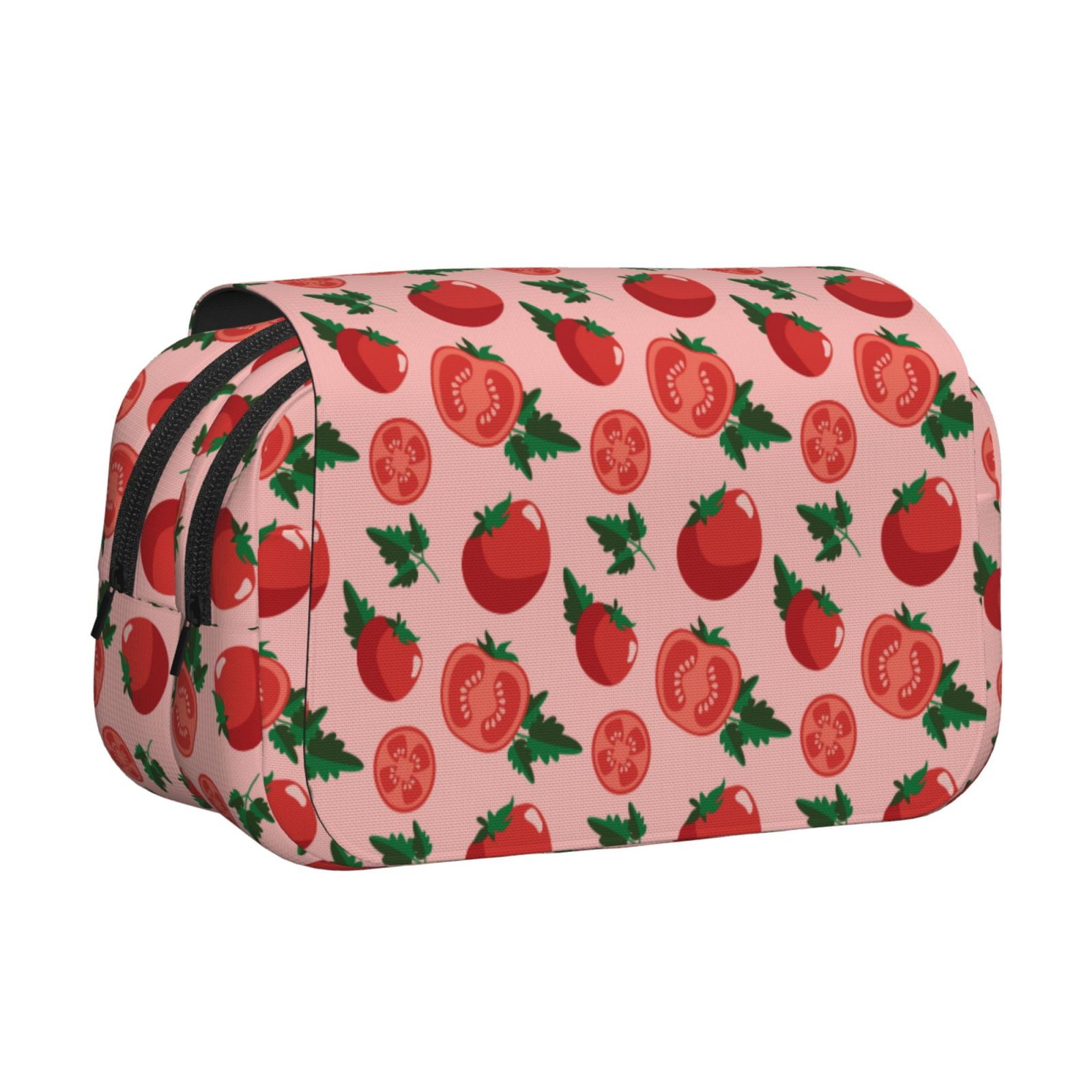 Rateoe Tomatoes Pattern Double Clamshell Pen Case, Storage Organizer with Two Zipper Compartments– Holds Up to 50 Pencils & Pens