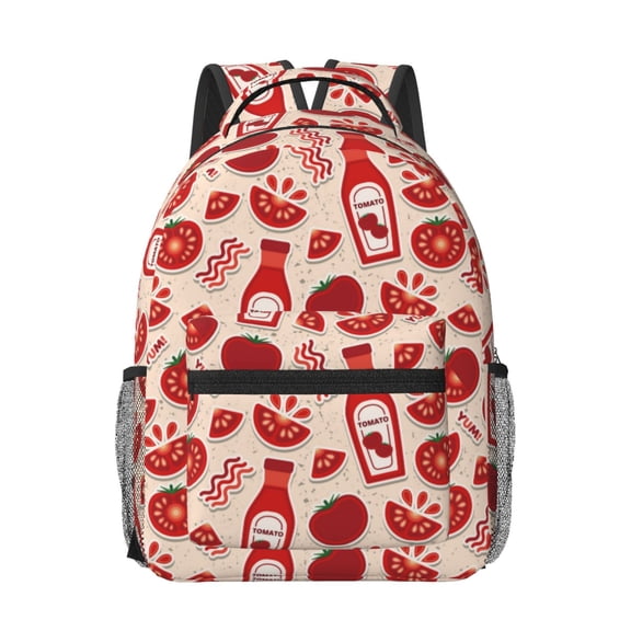 Rateoe Tomatoes Pattern Durable Student Backpack Laptop Bag- Ergonomic Design, Waterproof Twill Fabric - Ideal for School, Travel, and Outdoor Activities