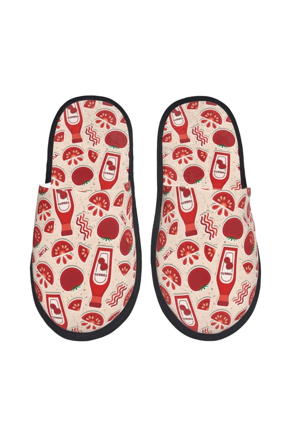 Tomatoes Pattern Fuzzy Slippers Fuzzy Soft House Slippers Plush Furry Warm Cozy Open Toe Fluffy Home Shoes-Large