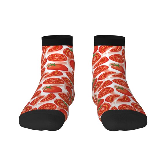 Rateoe Tomatoes Pattern Quarter Crew Socks,Toe Seamed Ankle Socks,Cotton Cushioned Breathable Athletic Crew Sports Socks