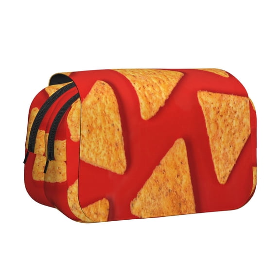 Rateoe Tortilla chips Pattern Double Clamshell Pen Case, Storage Organizer with Two Zipper Compartments Holds Up to 50 Pencils & Pens