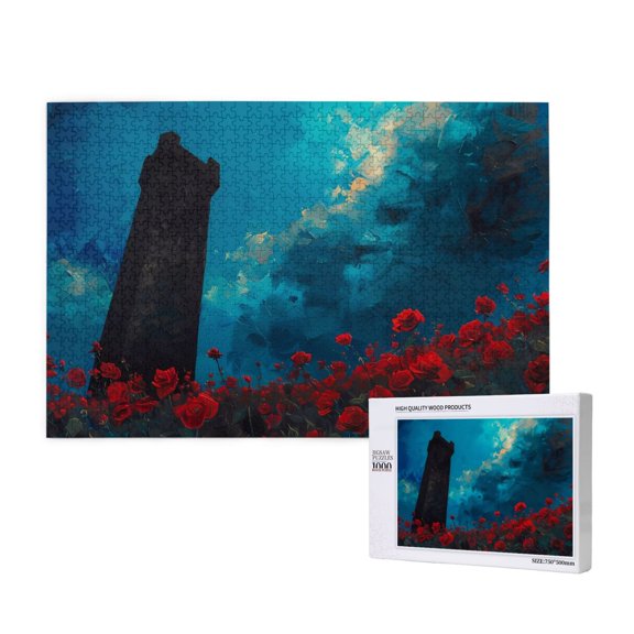 Rateoe Tower And Red Roses Pattern Wooden Picture Puzzle ,1000 Piece Jigsaw Puzzle ,Family Fun Puzzle, Home Décor Puzzle, Gift Puzzle(Horizontal style)