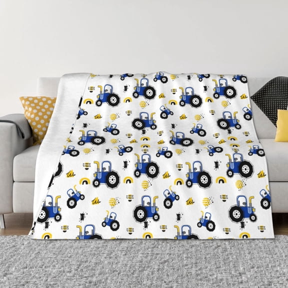 Rateoe Tractor And Vehicle Pattern Flannel Throw Blanket, Ultra-soft Blanket for Bed, Couch, Car, Hypoallergenic Anti-pilling blanket-