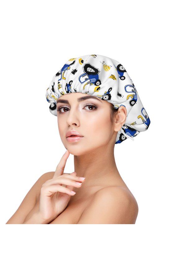 Tractor And Vehicle Pattern Silk Satin Hair Bonnet for Sleeping, Adjustable Sleep Cap Turban for Women , Curly Straight Hair Long Large Braid