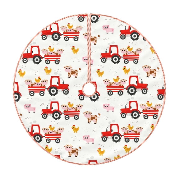 Rateoe Tractor With Farm Animals Pattern Christmas Tree Skirt with Ties, Christmas Tree Decorations, Farmhouse Christmas Decor Xmas Holiday Decorations-