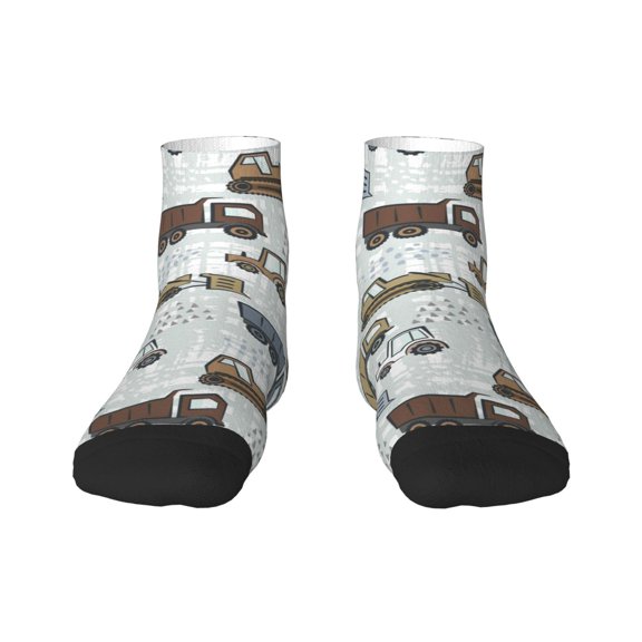 Rateoe Tractor and Dumper Pattern Quarter Crew Socks,Toe Seamed Ankle Socks,Cotton Cushioned Breathable Athletic Crew Sports Socks