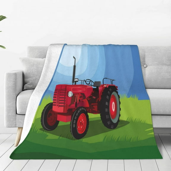 Rateoe Tractor on farming land Print Fuzzy Fleece Throw Blanket Extra Large,Super Soft,Fluffy and Warm Blankets for Couch,Bed,All Season Use-50"x40"