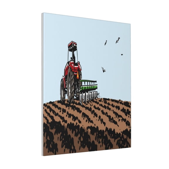Rateoe Tractor plowing a field Pattern Decorative Picture – Unique Modern Wall Art, Ready-to-Hang Canvas Print for Home (Vertical)