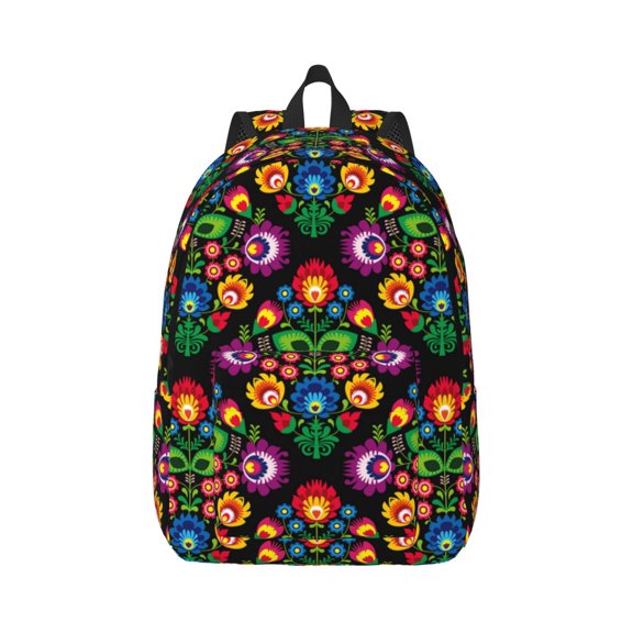 Rateoe Traditional Floral Polish Pattern Canvas College Laptop Backpack,Travel Daypack,Durable Rucksack Travel Notebook Bag School Backpack Book Bag for Men Women-Medium