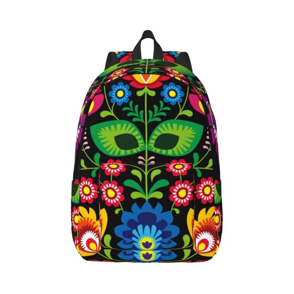 Rateoe Traditional Floral Polish Pattern Canvas College Laptop Backpack,Travel Daypack,Durable Rucksack Travel Notebook Bag School Backpack Book Bag for Men Women-Small