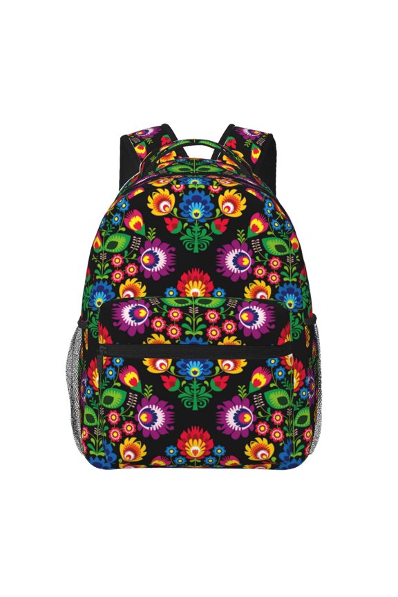 Traditional Floral Polish Pattern Casual Backpack for School, Work, Travel Adjustable Straps, Multiple Compartments Ergonomic Design, Fits Laptops and Tablets