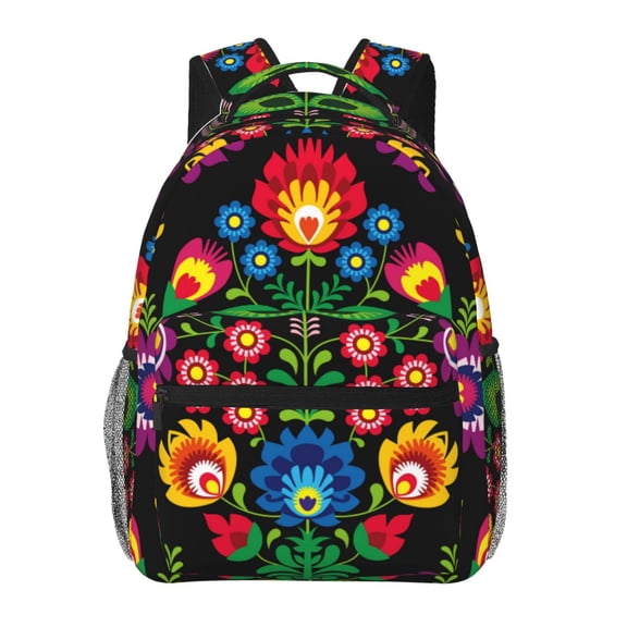 Rateoe Traditional Floral Polish Pattern Casual Backpack for School, Work, Travel Adjustable Straps, Multiple Compartments Ergonomic Design, Fits Laptops and Tablets