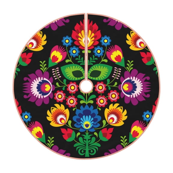 Rateoe Traditional Floral Polish Pattern Christmas Tree Skirt with Ties , Christmas Tree Decorations, Farmhouse Christmas Decor Xmas Holiday Decorations-30"