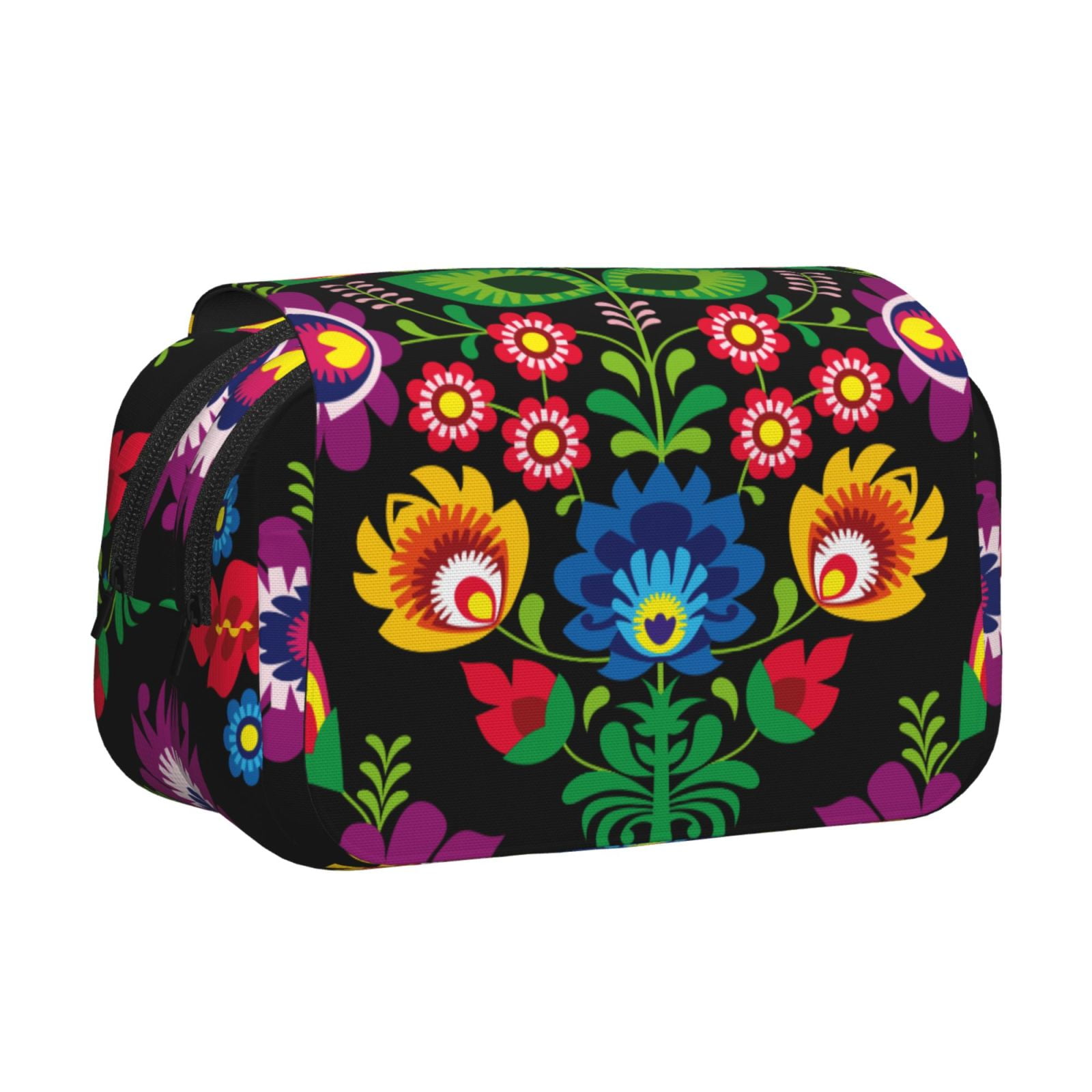Rateoe Traditional Floral Polish Pattern Double Clamshell Pen Case, Storage Organizer with Two Zipper Compartments– Holds Up to 50 Pencils & Pens