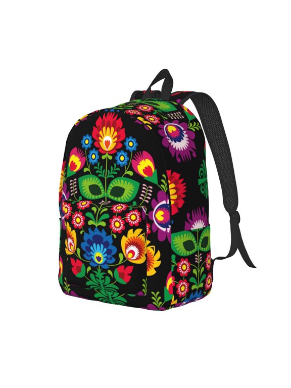 Traditional Floral Polish Pattern Durable Canvas Backpack for Men & Women – Stylish & Lightweight – Adjustable Straps, Multiple Pockets – Fits 15-17 Inch LaptopsSmall