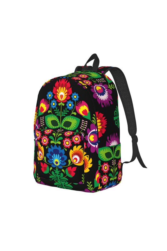 Traditional Floral Polish Pattern Durable Canvas Backpack for Men & Women – Stylish & Lightweight – Adjustable Straps, Multiple Pockets – Fits 15-17 Inch LaptopsSmall