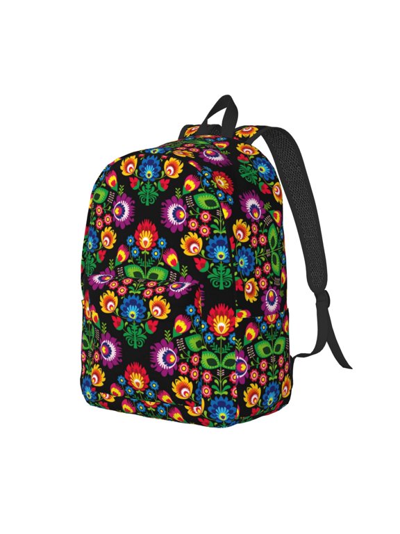 Traditional Floral Polish Pattern Durable Canvas Backpack for Men & Women – Stylish & Lightweight – Adjustable Straps, Multiple Pockets – Fits 15-17 Inch LaptopsSmall