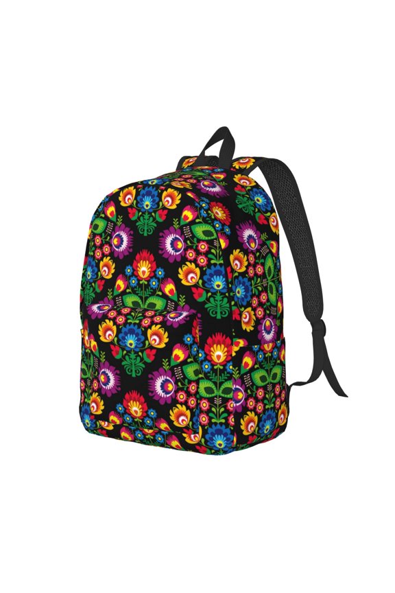 Traditional Floral Polish Pattern Durable Canvas Backpack for Men & Women – Stylish & Lightweight – Adjustable Straps, Multiple Pockets – Fits 15-17 Inch LaptopsSmall