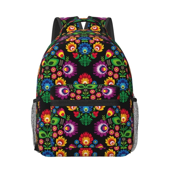 Rateoe Traditional Floral Polish Pattern Durable Student Backpack Laptop Bag- Ergonomic Design, Waterproof Twill Fabric - Ideal for School, Travel, and Outdoor Activities