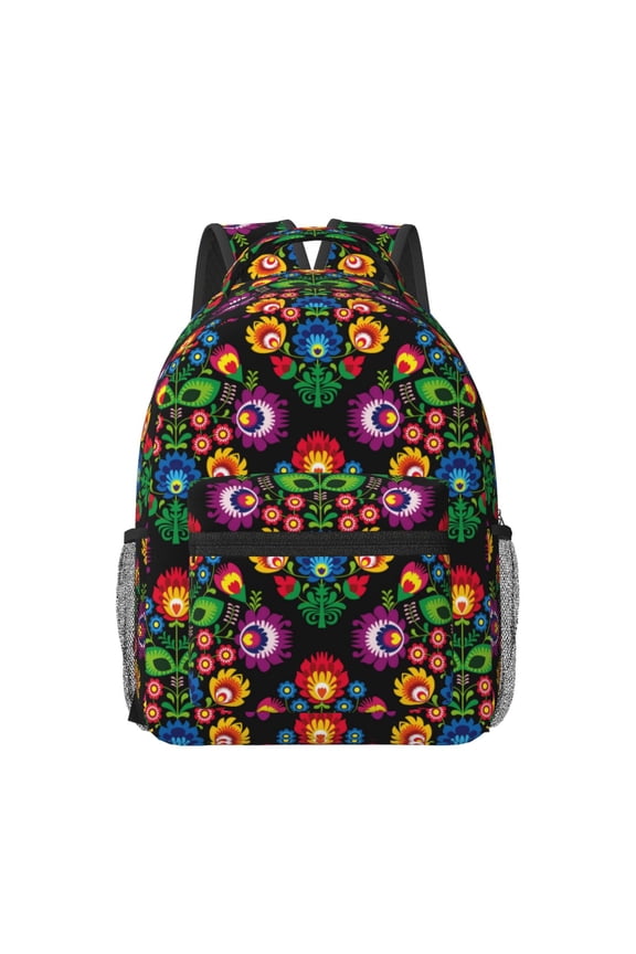 Traditional Floral Polish Pattern Durable Student Backpack Laptop Bag- Ergonomic Design, Waterproof Twill Fabric - Ideal for School, Travel, and Outdoor Activities