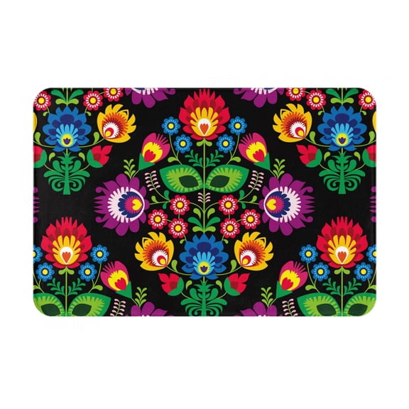 Rateoe Traditional Floral Polish Pattern Flannel Door Mat Indoor Outdoor Entrance, Waterproof All-Weather Doormat,Fade Resistant, Low Profile Entryway Mat 16x24in