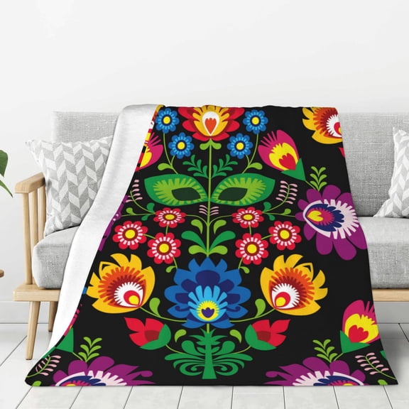 Rateoe Traditional Floral Polish Pattern Flannel Throw Blanket, Ultra-soft Blanket for Bed, Couch, Car, Hypoallergenic Anti-pilling blanket-60"x50"(Vertical)