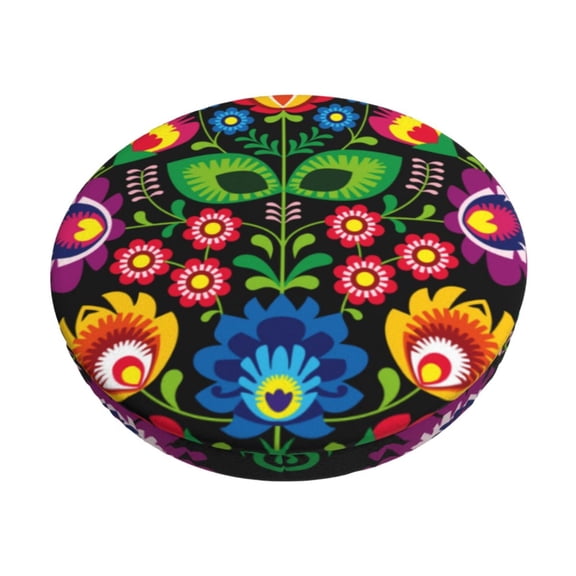 Rateoe Traditional Floral Polish Pattern Round Bar Stool Seat Covers,Washable Stool Cushion Slipcover Elastic Bar Chair Covers for 12-14 Inch Chair -14 inch
