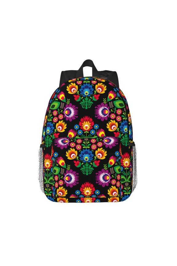 Traditional Floral Polish Pattern Student Backpack Water-resistant Backpack 15-inch Laptop Backpack Lightweight Adjustable School Backpack