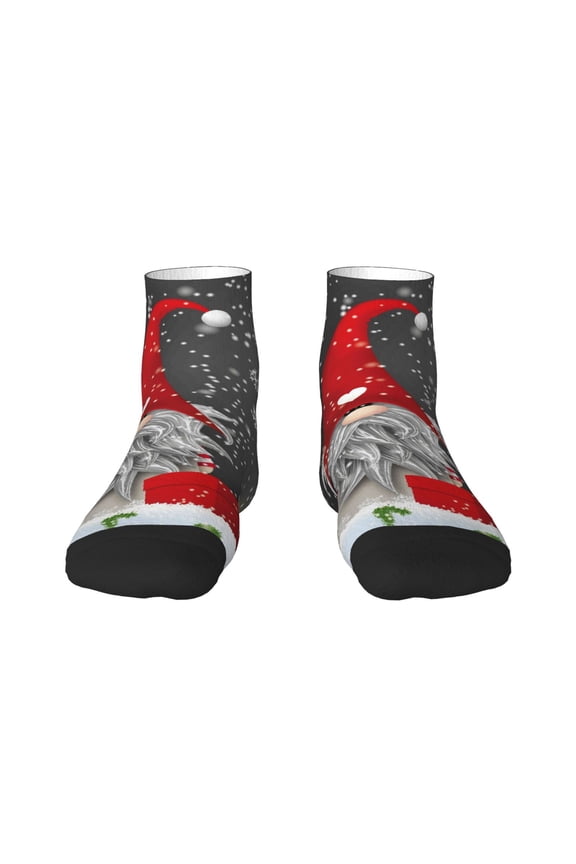 Traditional Scandinavian Dwarf Pattern Quarter Crew Socks,Toe Seamed Ankle Socks,Cotton Cushioned Breathable Athletic Crew Sports Socks