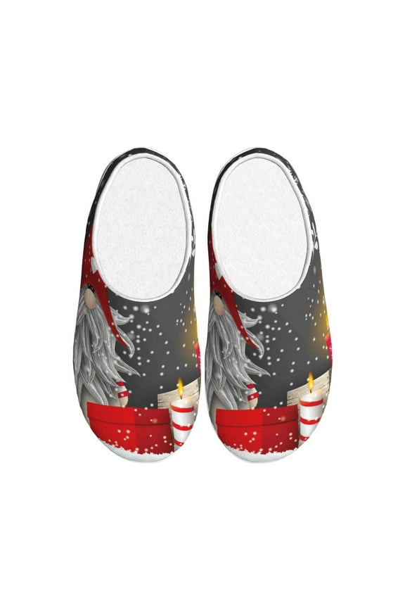 Traditional Scandinavian Dwarf Print Women's Men's Cotton Knit Slippers Lightweight Memory Foam Indoor House Shoes with Anti-Skid Sole-39/40