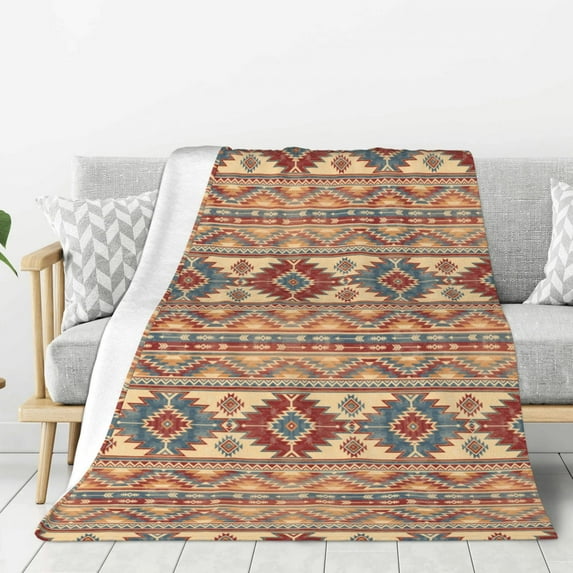 Rateoe Traditional Tribal Aztec Pattern Flannel Throw Blanket, Ultra-soft Blanket for Bed, Couch, Car, Hypoallergenic Anti-pilling blanket-80"x60"(Vertical)