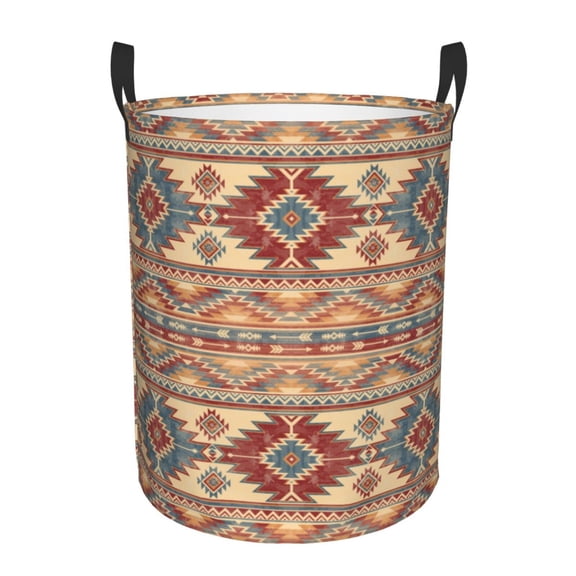 Rateoe Traditional Tribal Aztec Pattern Round Laundry Hamper Basket, Tall Hamper Basket for Blanket Storage, Nursery Clothes Hamper for Laundry in Bedroom and College Dorm-