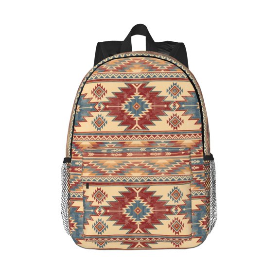 Rateoe Traditional Tribal Aztec Pattern Student Backpack Water-resistant Backpack 15-inch Laptop Backpack Lightweight Adjustable School Backpack
