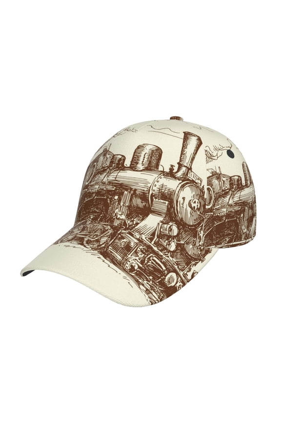 Train Pattern Mens Baseball Cap  Adjustable Curved Brim Hat, Soft Cotton Sports Cap for Outdoor, Casual, and Everyday Wear, Comfortable & Breathable