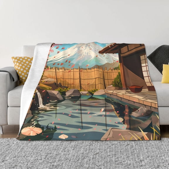 Rateoe Tranquil Garden Landscape Pattern Flannel Throw Blanket, Ultra-soft Blanket for Bed, Couch, Car, Hypoallergenic Anti-pilling blanket-60"x50"(Horizontal)