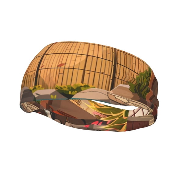 Rateoe Tranquil Garden Landscape Pattern Sports Headbands ,Moisture Wicking Workout Headband, Sweatband Headbands for Running,Cycling,Yoga,Hairband for Women and Men