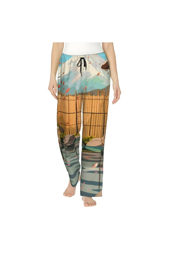 Tranquil Garden Landscape Pattern Women’s Ultra-Soft Comfy Pajama Lounge Pants Sleepwear,Comfortable Lounge Wear,lightweight Pajamas, Casual Home Wear-