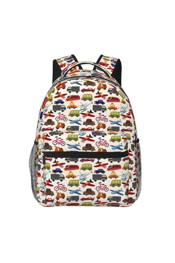 Transport Pattern Casual Backpack for School, Work, Travel Adjustable Straps, Multiple Compartments Ergonomic Design, Fits Laptops and Tablets