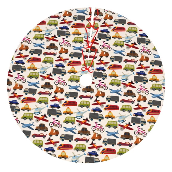 Rateoe Transport Print Christmas Tree Skirt 36" for Xmas Holiday New Year Party Circle Tree Mat Ornaments Decoration
