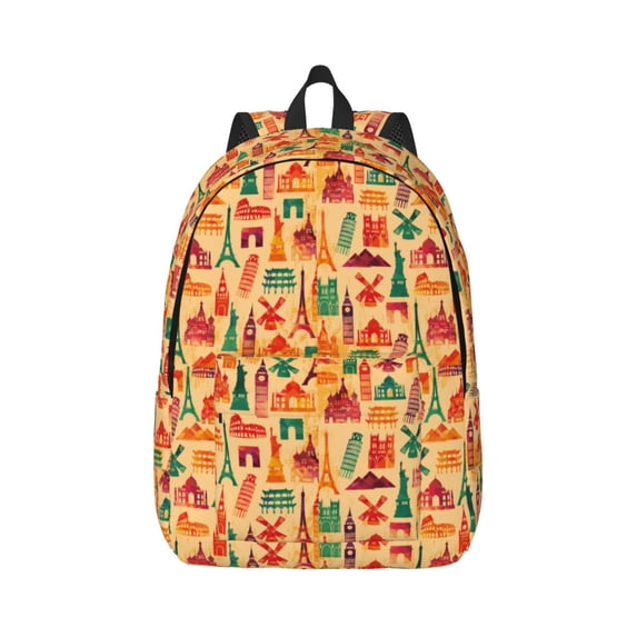 Rateoe Travel And Tourism Pattern Canvas College Laptop Backpack,Travel Daypack,Durable Rucksack Travel Notebook Bag School Backpack Book Bag for Men Women-Medium