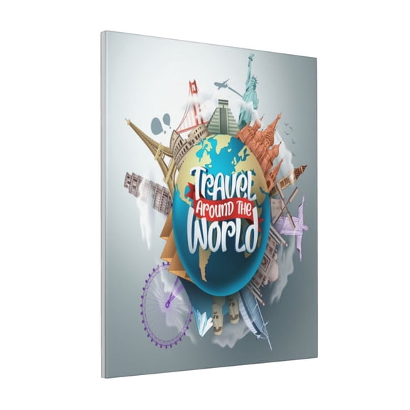 Rateoe Travel Around The World Pattern Decorative Picture – Unique Modern Wall Art, Ready-to-Hang Canvas Print for Home (Vertical)