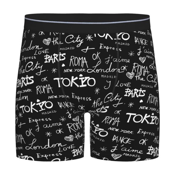 Rateoe Travel The World Print Men’s Underwear Boxer Briefs Soft Comfortable Underwear Boxer Briefs, Long Leg Briefs,Anti-chafing Boxer Briefs