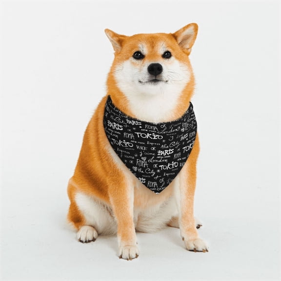 Rateoe Travel The World Print Pet Scarf for Dogs and Cats – Stylish Reflective Design, Breathable & Durable Pet Bandana with Quick-Release Buckle-Large