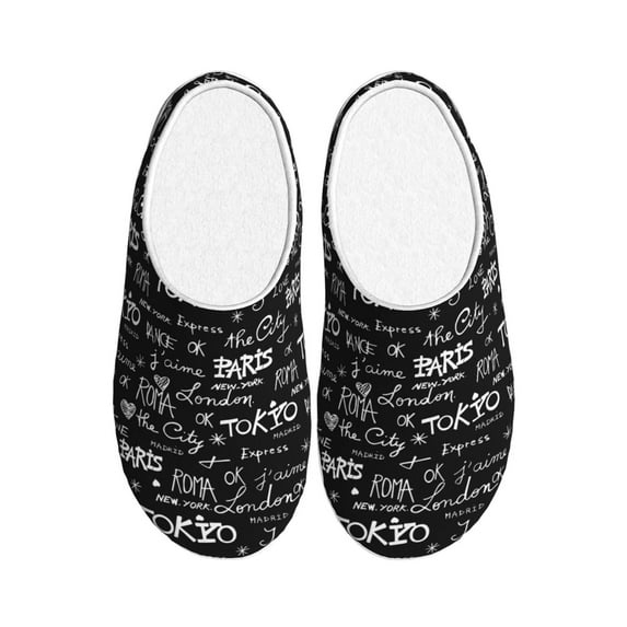 Rateoe Travel The World Print Women's Men's Cotton Knit Slippers Lightweight Memory Foam Indoor House Shoes with Anti-Skid Sole-39/40