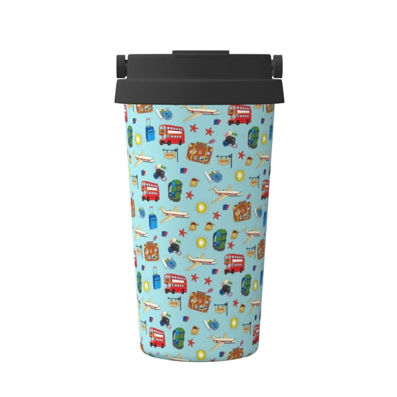 Rateoe Travel1 Pattern Travel Coffee Mug Tumbler with Flip Lid | Reusable Insulated Stainless Steel Cold Brew Iced Coffee Cup Thermos