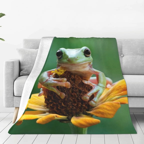Rateoe Tree Frog Sitting On Sunflowes Print Fuzzy Fleece Throw Blanket Extra Large,Super Soft,Fluffy and Warm Blankets for Couch,Bed,All Season Use (60"x50")